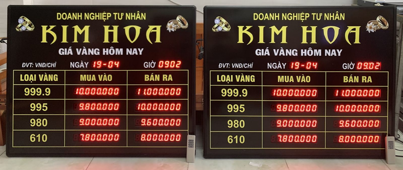 Bảng giá vàng hôm nay