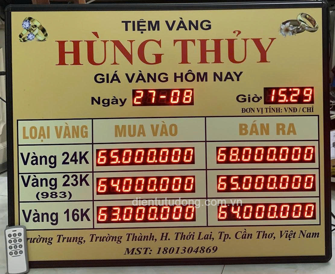 bảng giá tiệm vàng tại Cần Thơ