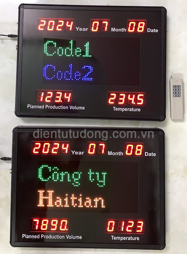 Bảng led hiển thị thông tin sản xuất-sản lượng, nhiệt độ, thời gian