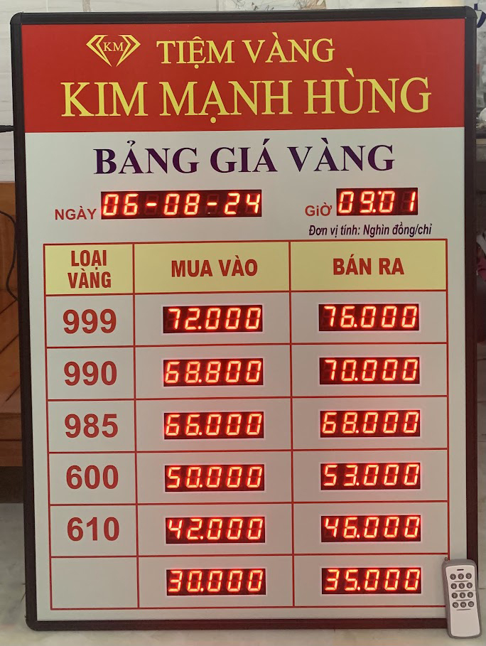 bảng giá tiệm vàng tại Hồ Chí Minh