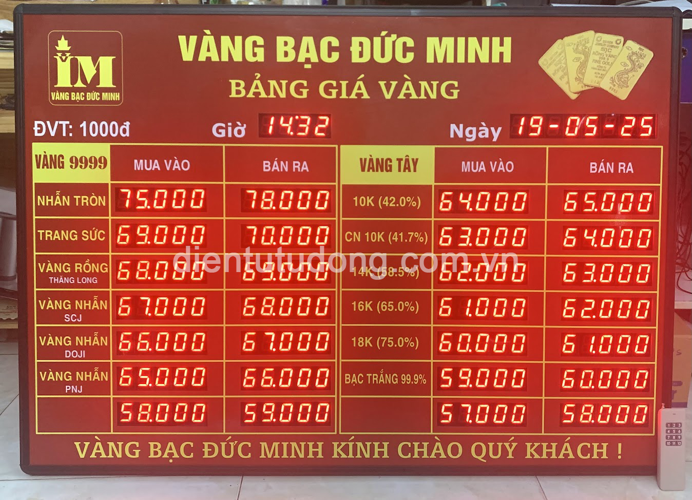 bảng giá vàng