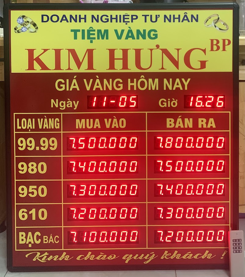 Bảng giá vàng tại Bình Phước