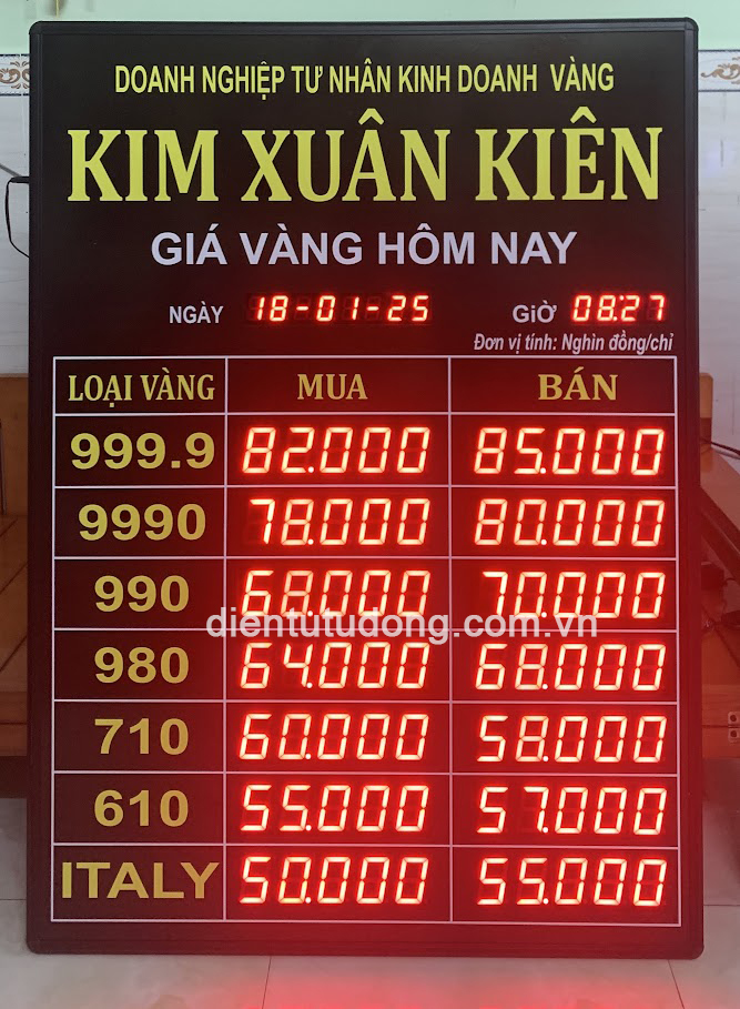 bảng giá vàng điện tử tại Phú Quốc, Kiên Giang