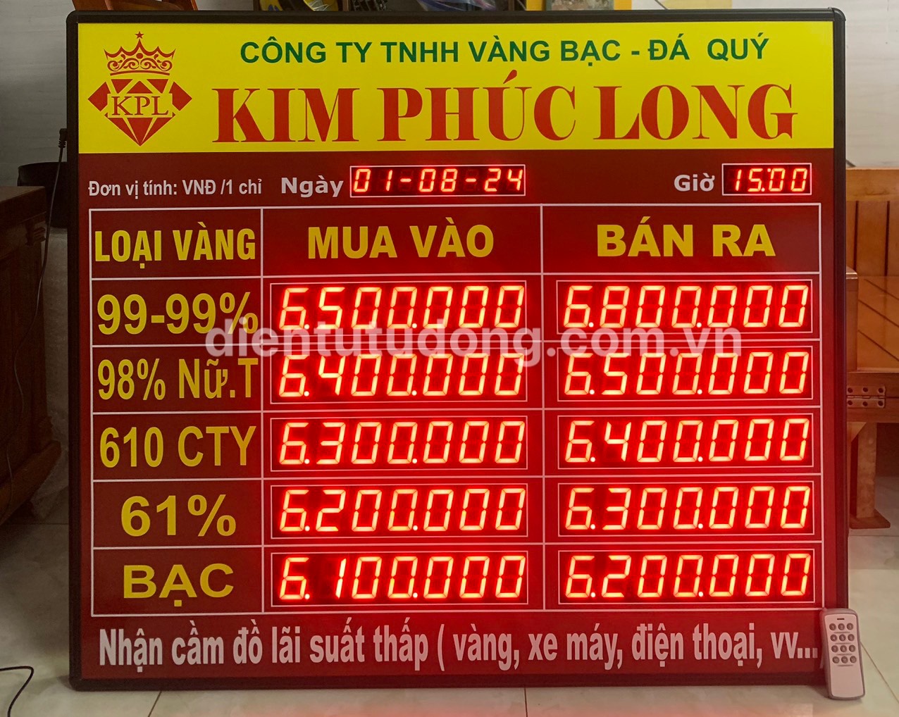 bảng tỷ giá vàng tại Long An