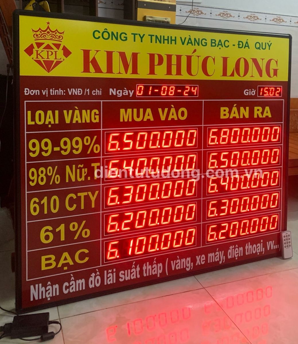 Bảng giá vàng điện tử tại Long An