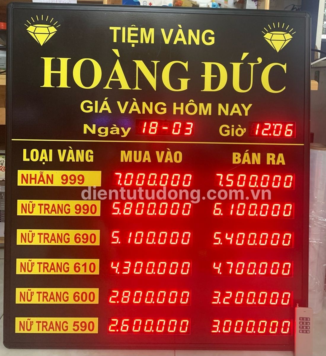 Mẫu bảng giá vàng