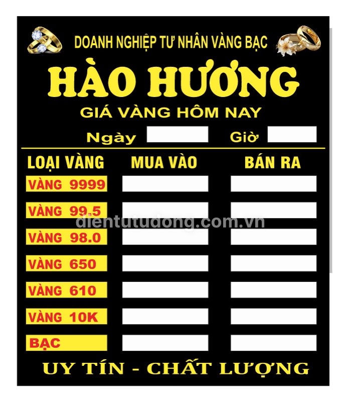 Thiết kế bảng giá vàng